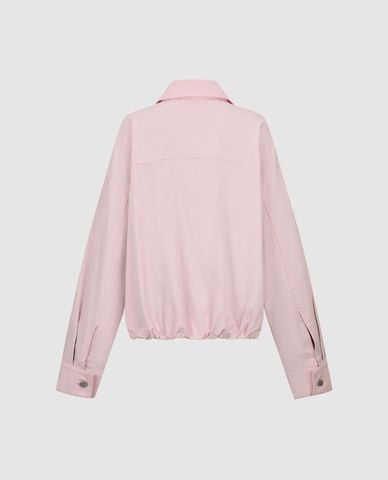  URBAN REVIVO - Áo khoác bomber nữ cổ bẻ tay dài phối khóa zip 