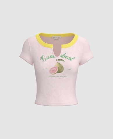  URBAN REVIVO - Áo croptop nữ tay ngắn in họa tiết Printed 