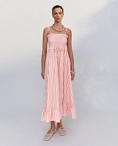  URBAN REVIVO - Đầm hai dây midi kẻ sọc 