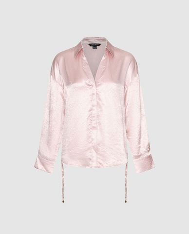  URBAN REVIVO - Áo kiểu nữ cổ bẻ tay dài phối dây rút 