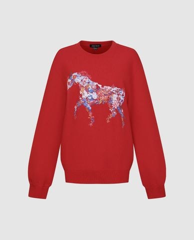  URBAN REVIVO - Áo sweatshirt nữ cổ tròn tay dài in họa tiết 