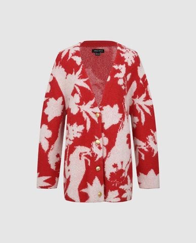  URBAN REVIVO - Áo khoác cardigan nữ cổ V dệt họa tiết hoa 
