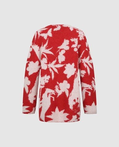  URBAN REVIVO - Áo khoác cardigan nữ cổ V dệt họa tiết hoa 