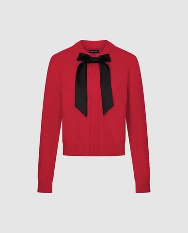  URBAN REVIVO - Áo khoác cardigan nữ cổ tròn tay dài phối nơ 