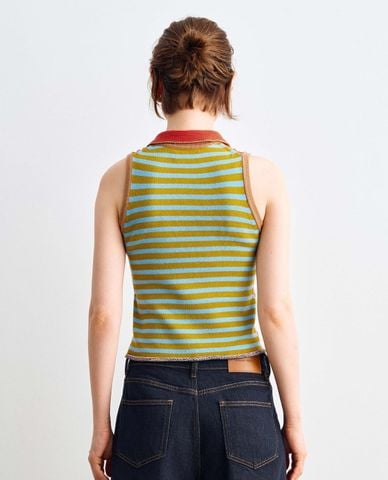  URBAN REVIVO - Áo croptop nữ dệt kim sát nách kẻ sọc 