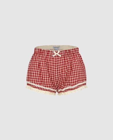  URBAN REVIVO - Quần short ngắn nữ kẻ caro phối ren 