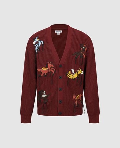  URBAN REVIVO - Áo khoác cardigan nam cổ V họa tiết ngựa 