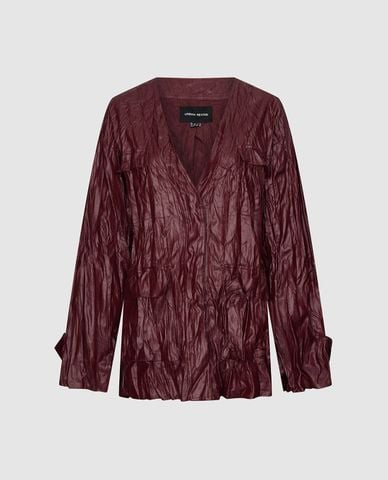  URBAN REVIVO - Áo khoác sơ mi nữ tay dài bóng nhăn 