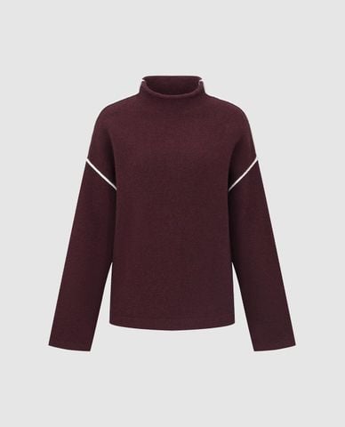  URBAN REVIVO - Áo dệt kim nữ cổ lọ tay dài phối viền 