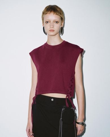  URBAN REVIVO - Áo sát nách nữ cổ tròn phối dây rút 