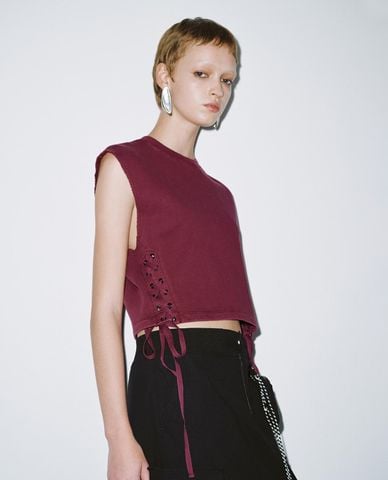  URBAN REVIVO - Áo sát nách nữ cổ tròn phối dây rút 