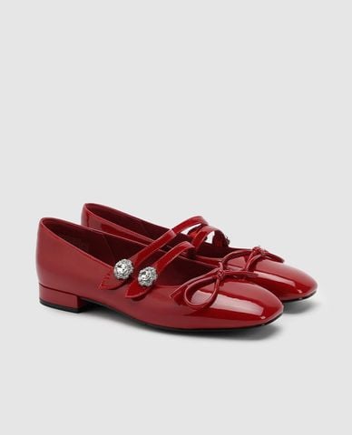  URBAN REVIVO - Giày búp bê nữ quai ngang phối nơ đính đá 