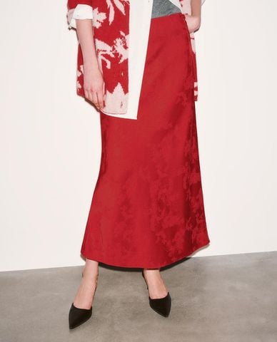  URBAN REVIVO - Chân váy phom suông midi dệt hoa văn 