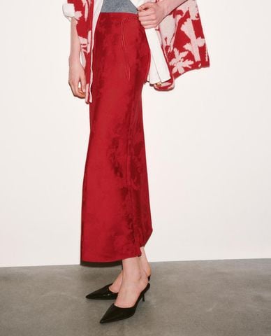  URBAN REVIVO - Chân váy phom suông midi dệt hoa văn 