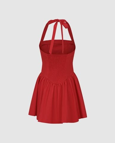  URBAN REVIVO - Đầm sát nách mini cổ yếm xếp tầng 