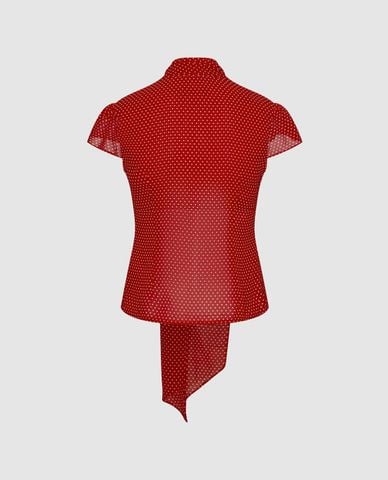  URBAN REVIVO - Áo kiểu nữ cổ V tay ngắn họa tiết chấm bi 