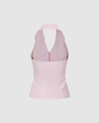  URBAN REVIVO - Áo kiểu nữ sát nách cổ yếm khóa kéo 