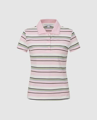  URBAN REVIVO - Áo polo nữ cổ bẻ tay ngắn kẻ sọc 
