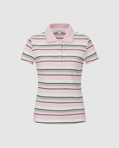  URBAN REVIVO - Áo polo nữ cổ bẻ tay ngắn kẻ sọc 