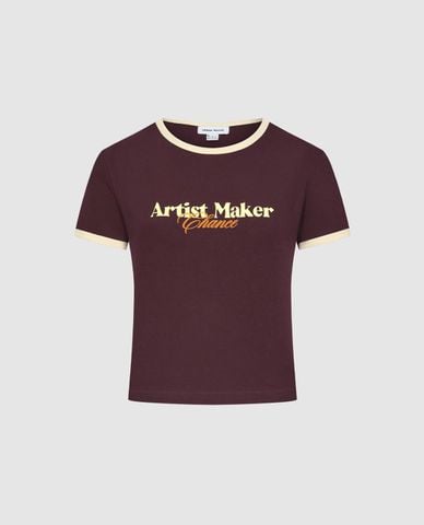  URBAN REVIVO - Áo thun nữ cổ tròn tay ngắn phối viền 