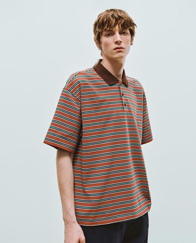  URBAN REVIVO - Áo polo nam cổ bẻ tay ngắn kẻ sọc 