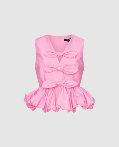  URBAN REVIVO - Áo sát nách nữ phối nơ dáng xoè 