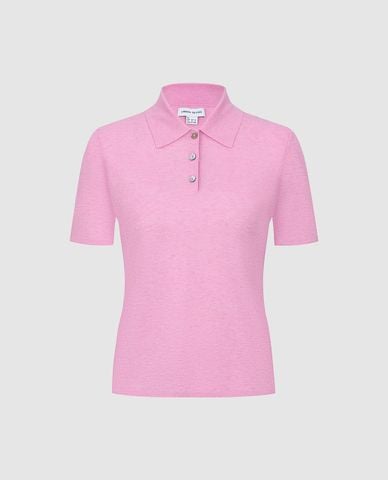  URBAN REVIVO - Áo dệt kim nữ cổ bẻ tay ngắn 