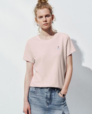  URBAN REVIVO - Áo thun nữ cổ tròn tay ngắn in họa tiết 