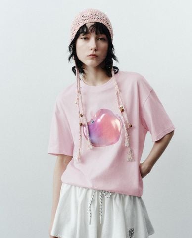  URBAN REVIVO - Áo thun nữ cổ tròn tay ngắn trẻ trung 