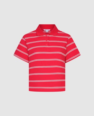 URBAN REVIVO - Áo polo nữ cổ bẻ tay ngắn kẻ sọc 