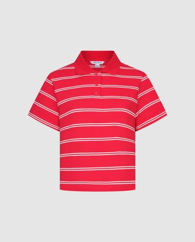  URBAN REVIVO - Áo polo nữ cổ bẻ tay ngắn kẻ sọc 