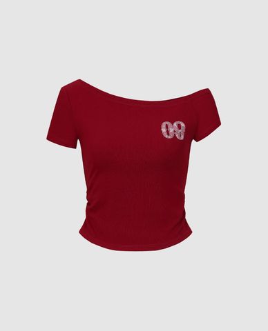  URBAN REVIVO - Áo trễ vai nữ phom ôm cá tính 