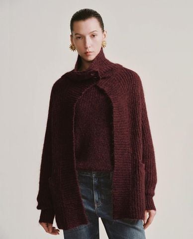  URBAN REVIVO - Áo khoác cardigan nữ cổ lọ tay dài phom rộng 