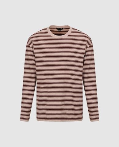  URBAN REVIVO - Áo thun nam cổ tròn tay dài kẻ sọc 