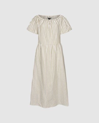  URBAN REVIVO - Đầm midi cổ tròn tay ngắn kẻ sọc 