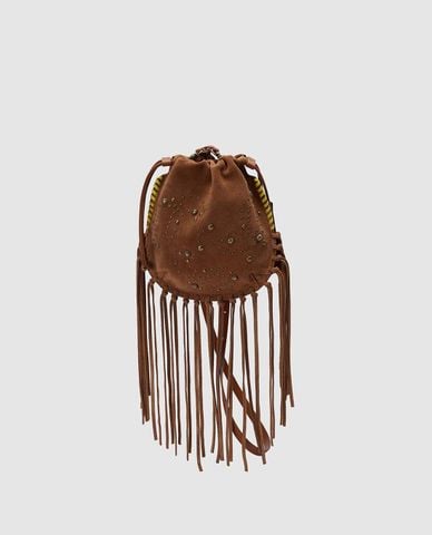  URBAN REVIVO - Túi đeo chéo nữ phối dây rút Tassel 