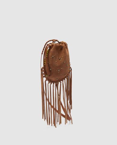  URBAN REVIVO - Túi đeo chéo nữ phối dây rút Tassel 