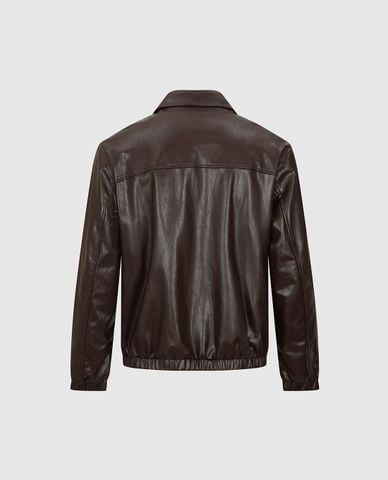  URBAN REVIVO - Áo khoác da nam cổ bẻ tay dài khóa kéo 