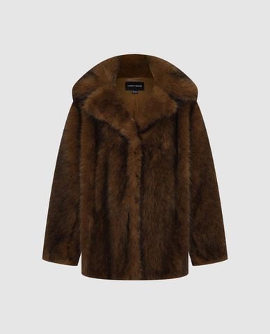  URBAN REVIVO - Áo khoác lông nữ cổ bẻ tay dài sang trọng 