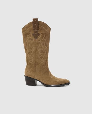  URBAN REVIVO - Boots nữ đế cao họa tiết hoa văn 