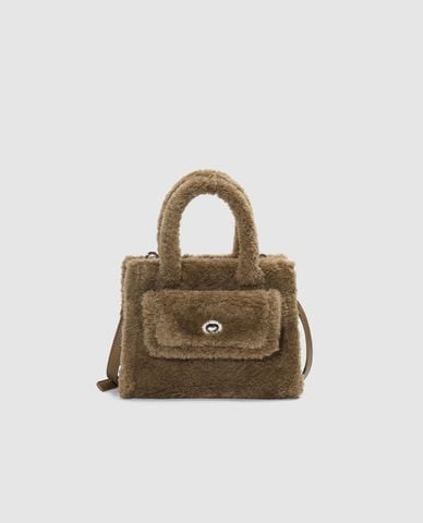  URBAN REVIVO - Túi xách nữ hình vuông phối lông 