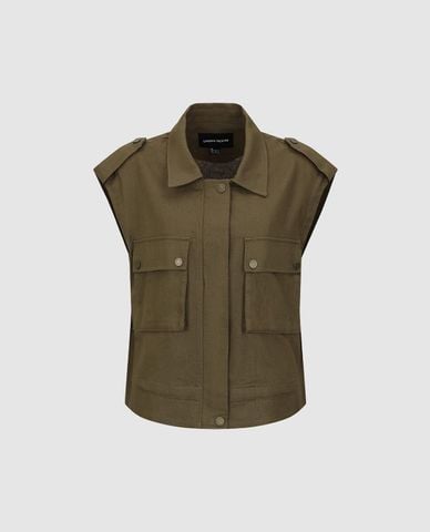  URBAN REVIVO - Áo kiểu nữ cổ bẻ tay ngắn phối túi hộp 