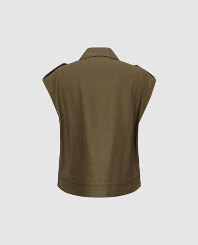  URBAN REVIVO - Áo kiểu nữ cổ bẻ tay ngắn phối túi hộp 