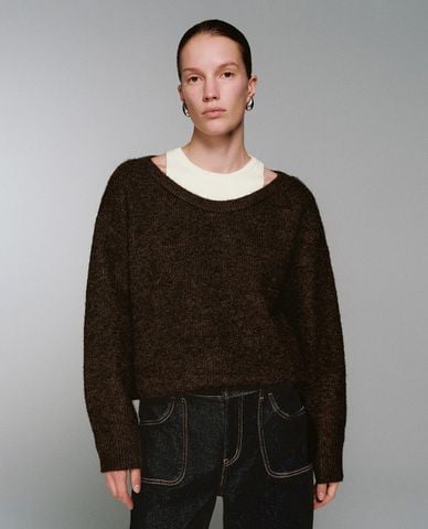  URBAN REVIVO - Áo dệt kim nữ cổ tròn tay dài 2 In 1 