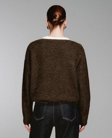  URBAN REVIVO - Áo dệt kim nữ cổ tròn tay dài 2 In 1 