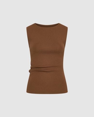  URBAN REVIVO - Áo dệt kim nữ sát nách cổ tròn phom ôm 