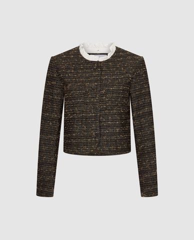  URBAN REVIVO - Áo khoác tweed nữ cổ tròn phom croptop 