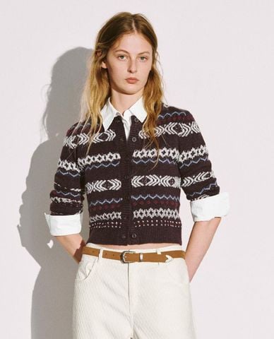  URBAN REVIVO - Áo khoác cardigan nữ cổ tròn phom ôm 