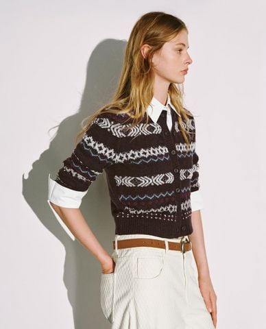  URBAN REVIVO - Áo khoác cardigan nữ cổ tròn phom ôm 