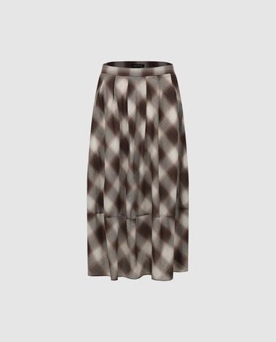  URBAN REVIVO - Chân váy xếp tầng midi kẻ sọc caro 